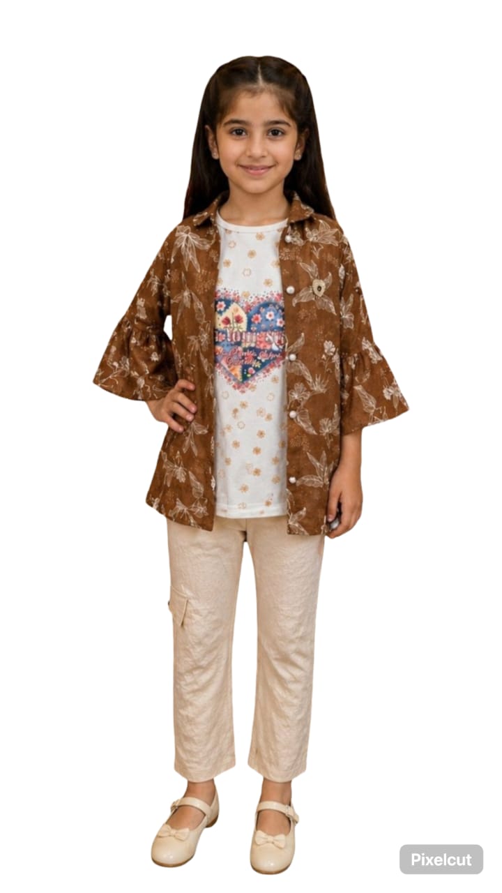 Pink Geometric Print Tunic with Black Pants Set